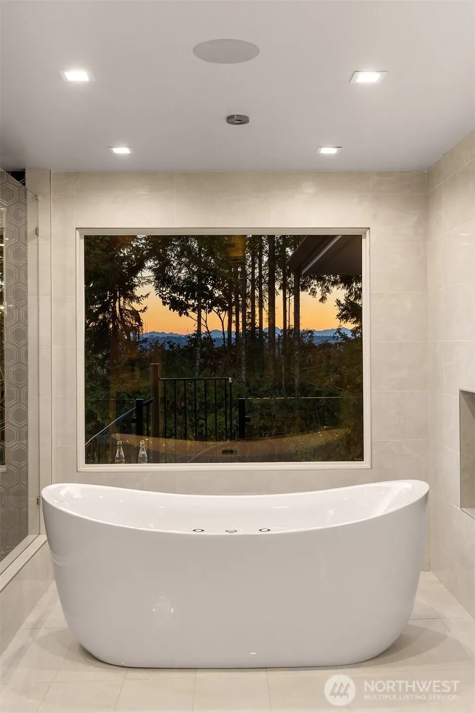 Ceiling mount tub filler.  Dual shower heads, body sprayers, jetted tub and more.
